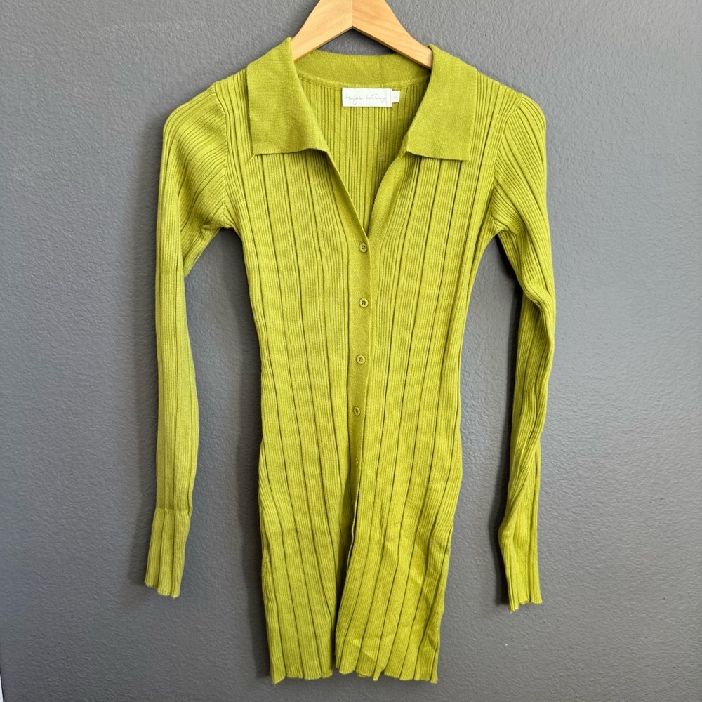 Beige Botany Chartreuse Ribbed Dress